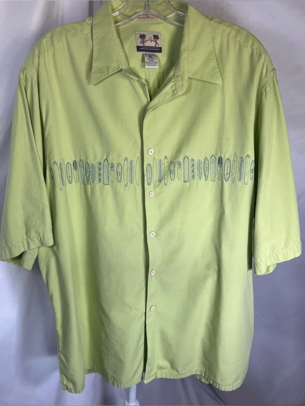 Reyn Spooner Men’s Vintage Embroidered Surfboard Hawaiian‎ Shirt Lime Green XL